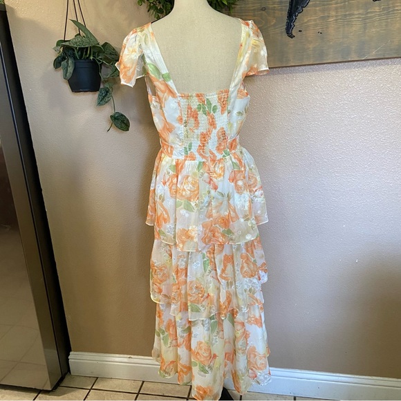 NWOT Lulus Beyond Beauty White and Orange Floral Burnout Tiered Midi Dress - Picture 4 of 11